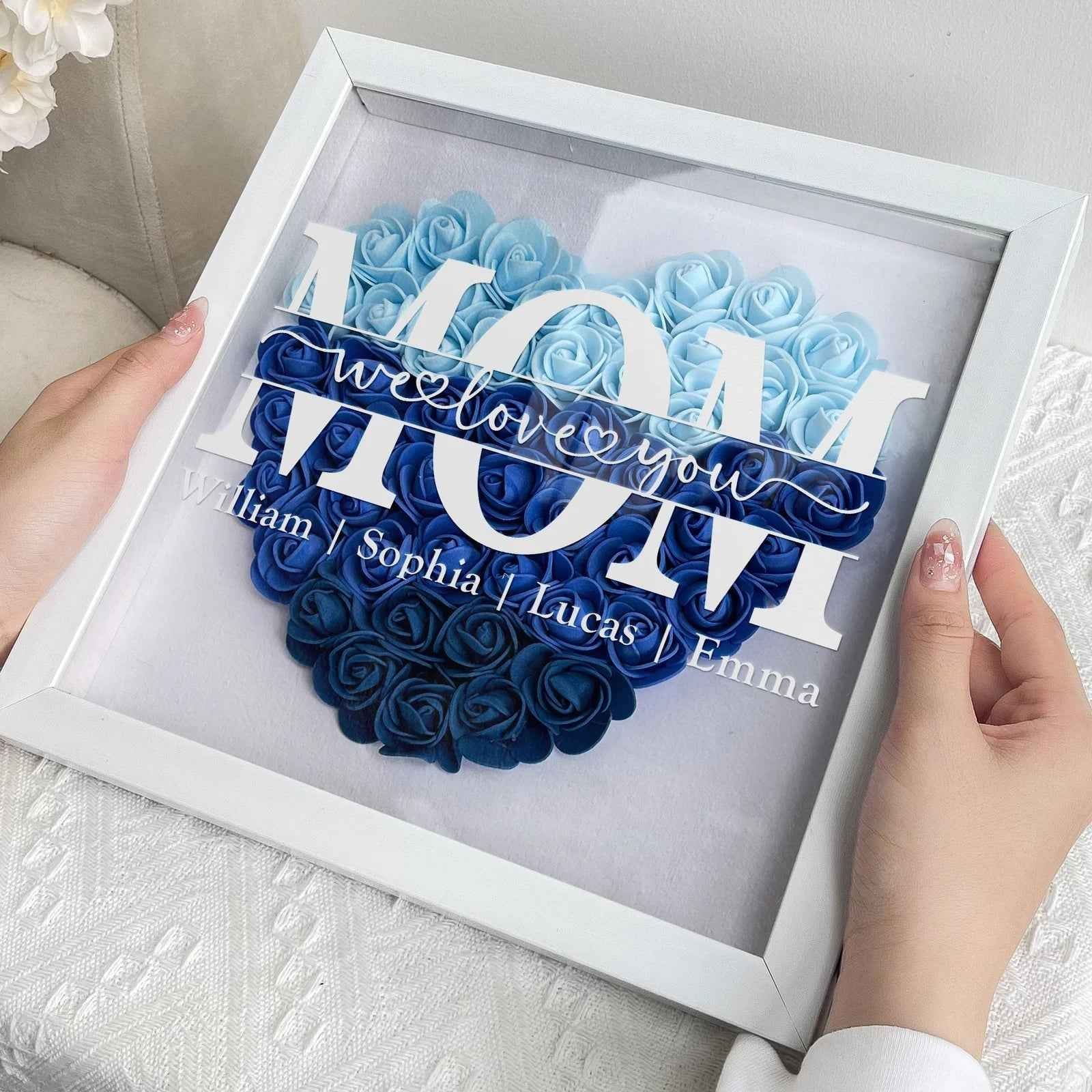 Personalized Flower Shadow Box Gift for Mum Custom Names Rose Frame Mothers Day Present - Image 5