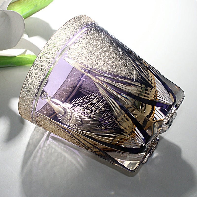 Edo Kiriko Handcrafted Peacock Motif Whisky Glass - Image 5