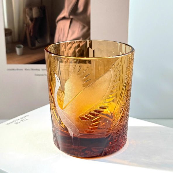 Edo Kiriko Handcrafted Pine & Crane Crystal Whisky Glass - Image 2