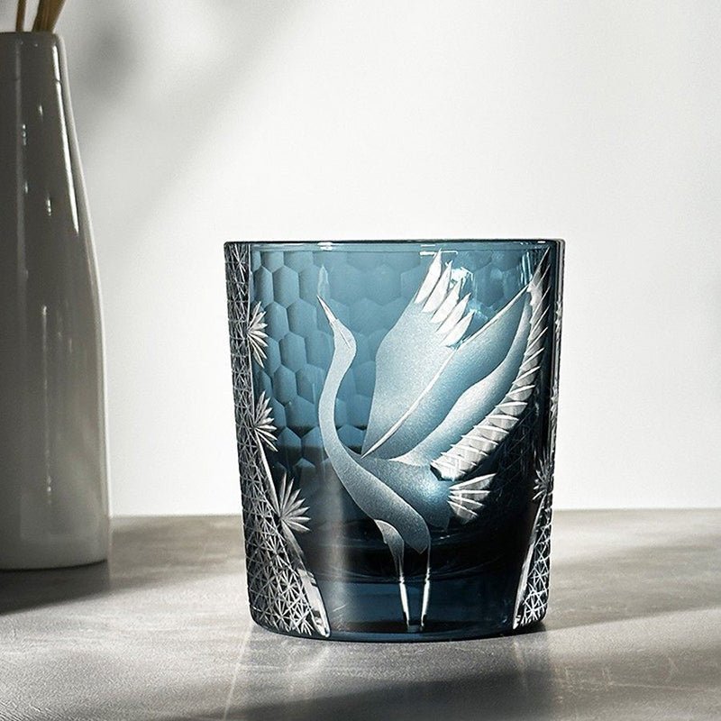 Edo Kiriko Handcrafted Pine & Crane Crystal Whisky Glass - Image 3
