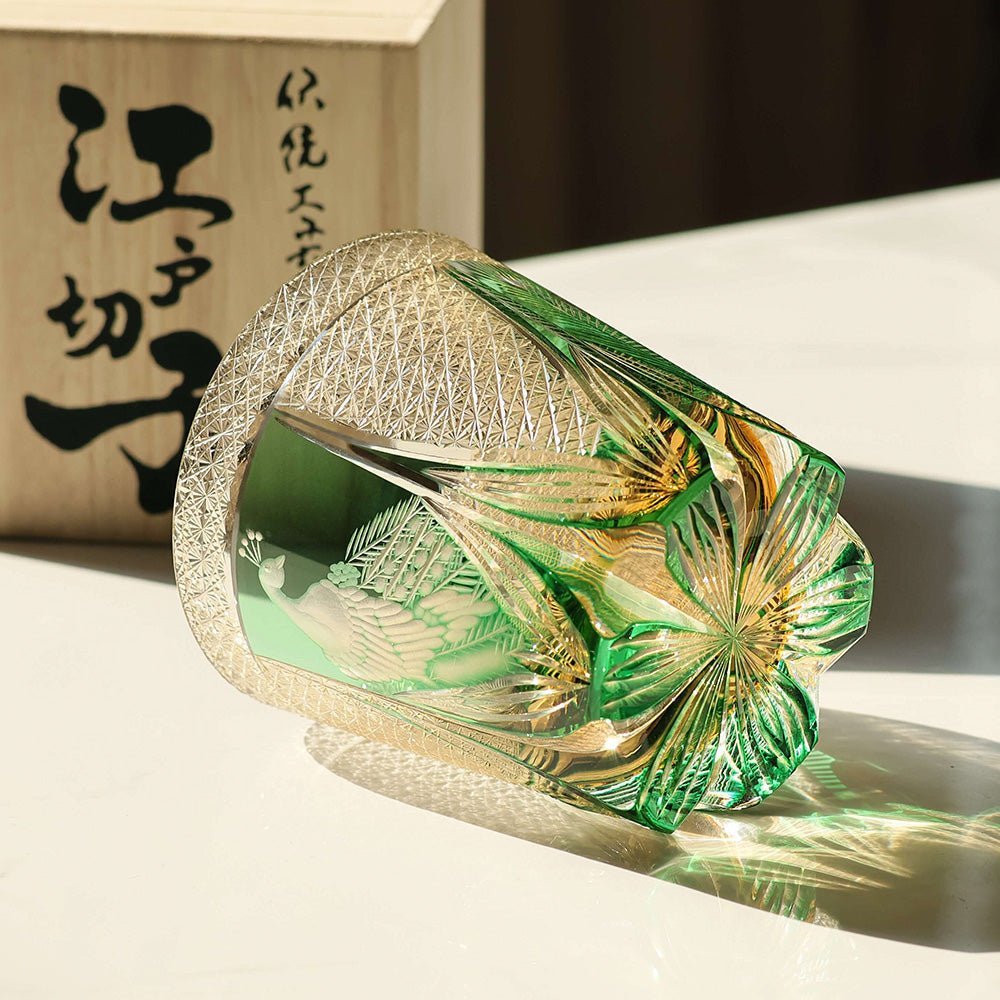 Edo Kiriko Handcrafted Peacock Motif Whisky Glass - Image 8