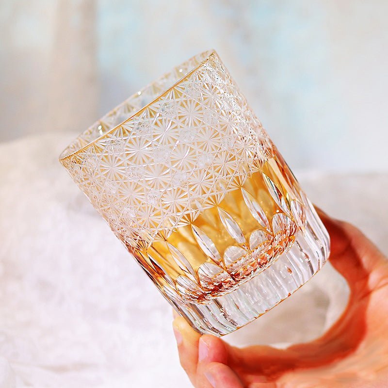 Edo Kiriko Handcrafted Sunset-Toned Crystal Glass - Image 3