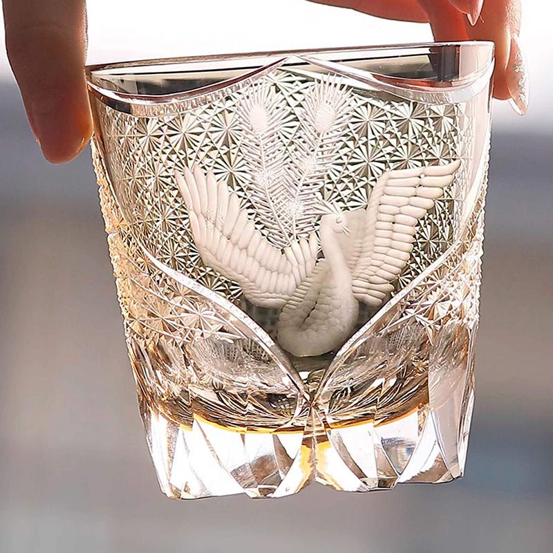 Edo Kiriko Handcrafted Peacock Pattern Whisky Glass Gray Phoenix - Image 7
