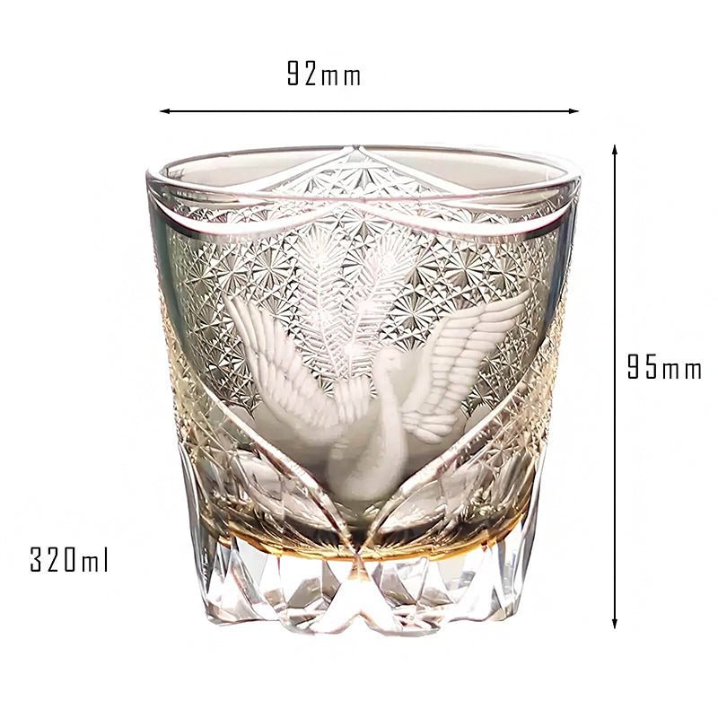Edo Kiriko Handcrafted Peacock Pattern Whisky Glass Gray Phoenix - Image 8