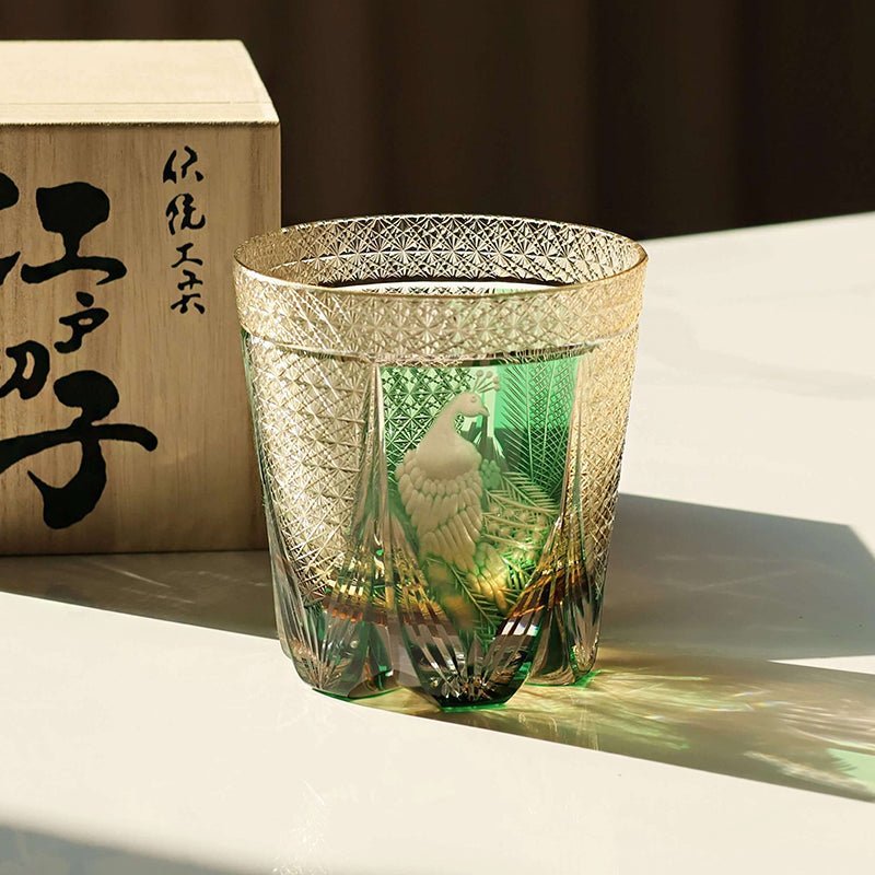 Edo Kiriko Handcrafted Peacock Motif Whisky Glass - Image 16