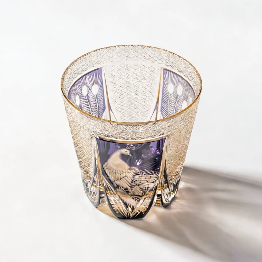 Edo Kiriko Handcrafted Peacock Motif Whisky Glass - Image 9