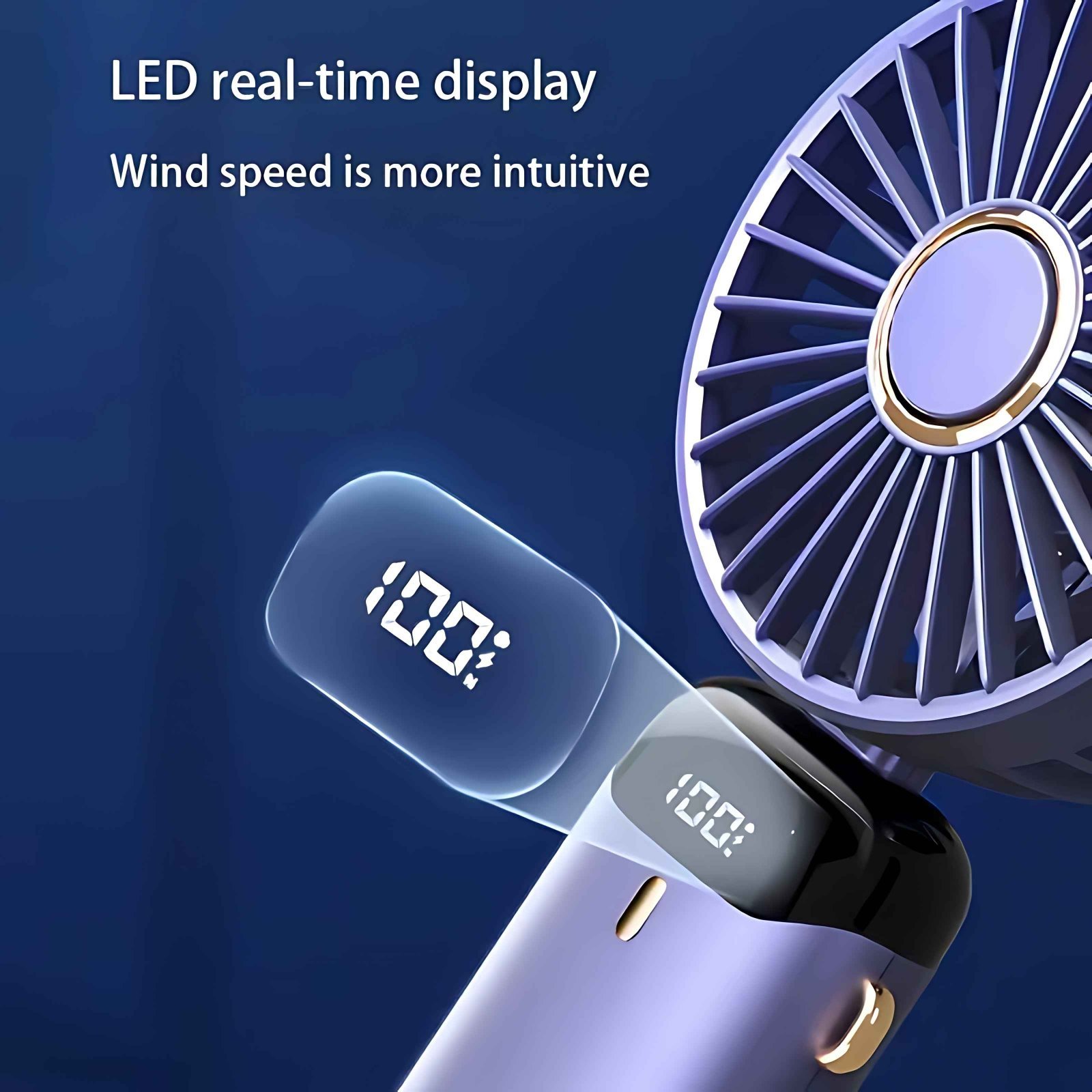 USB Rechargeable Mini Fan – 6 Speed with Smart LED Display - Image 2