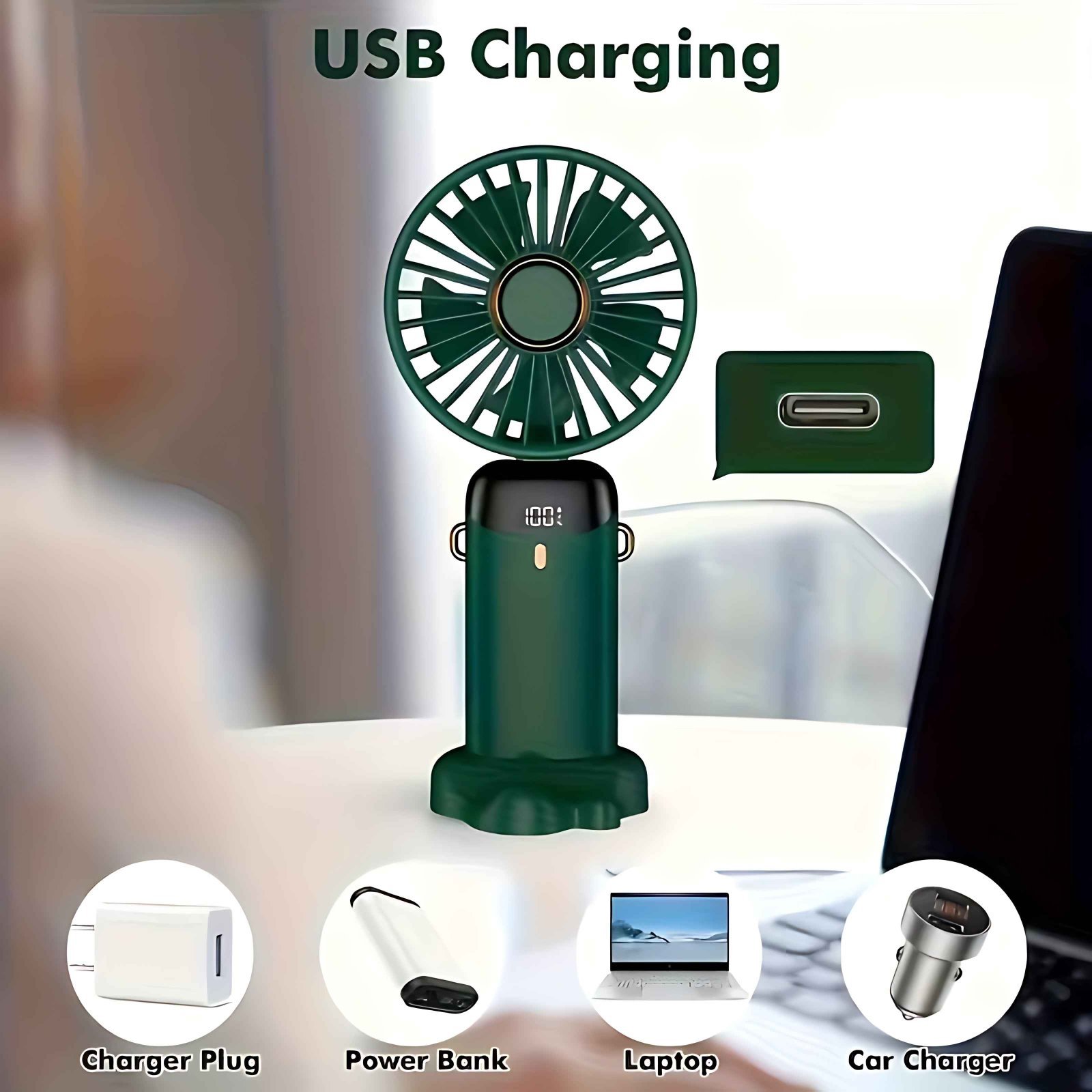 USB Rechargeable Mini Fan – 6 Speed with Smart LED Display - Image 4