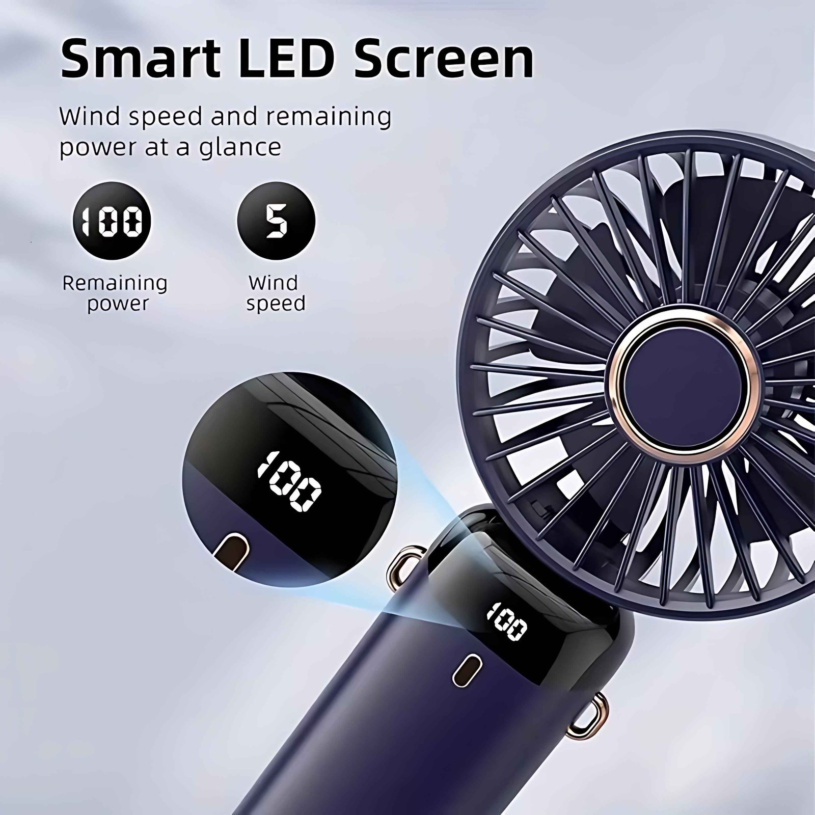 USB Rechargeable Mini Fan – 6 Speed with Smart LED Display - Image 10