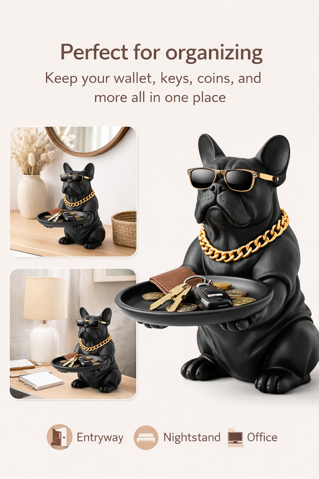 Bulldog Dog Figurine Key Storage Box – Resin Home Decor Statue - Image 5