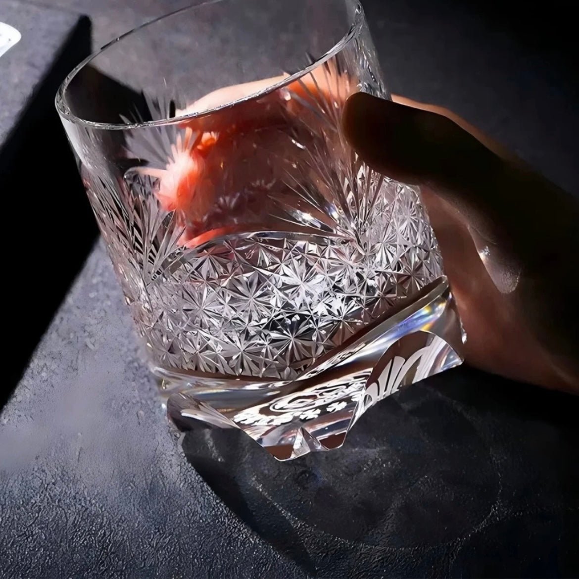 Edo Kiriko Handcrafted Takeha & Chrysanthemum Whisky Glass - Image 3