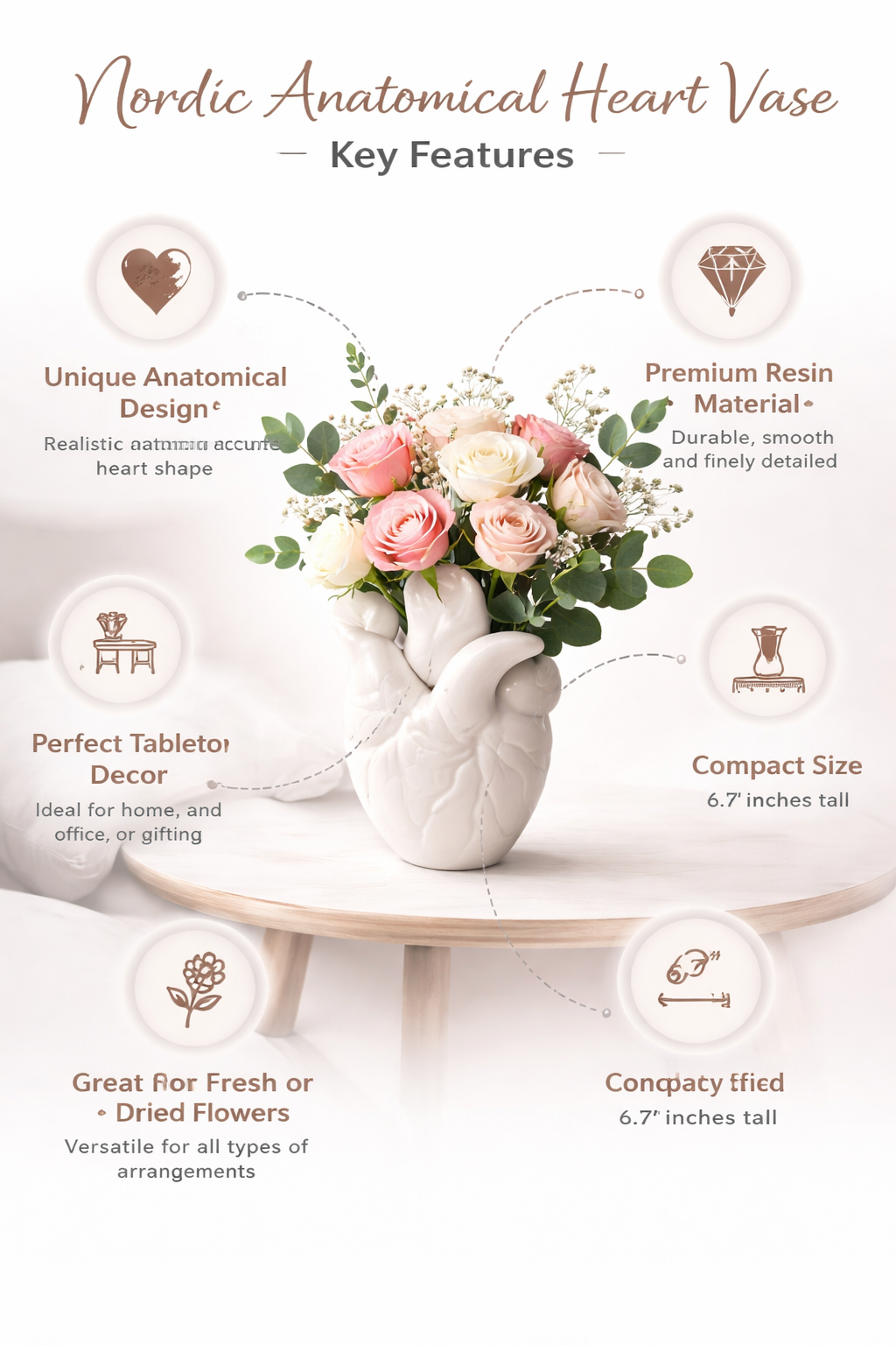 Nordic Anatomical Heart Vase – Resin Decorative Flower Pot for Tabletop - Image 5