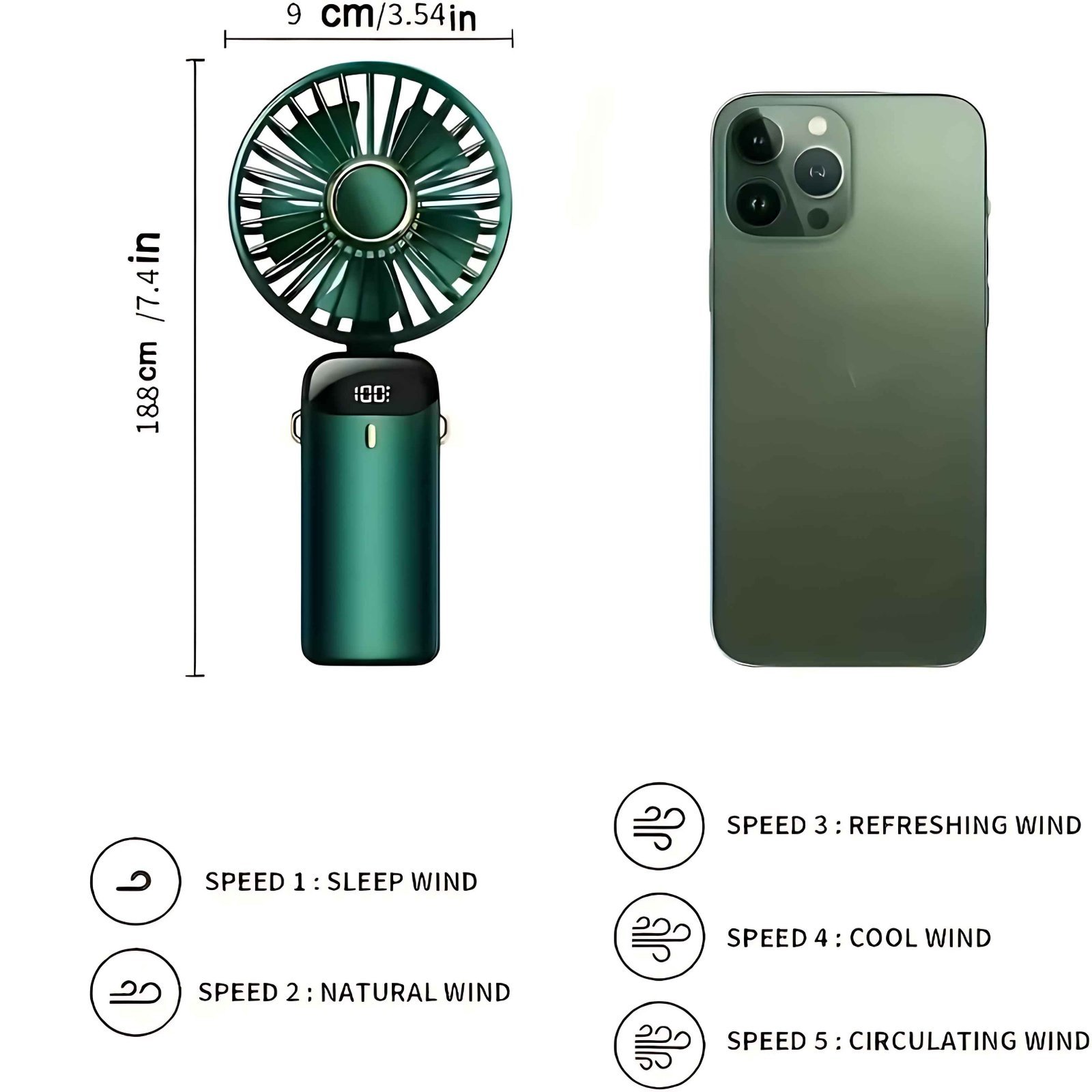 USB Rechargeable Mini Fan – 6 Speed with Smart LED Display - Image 8